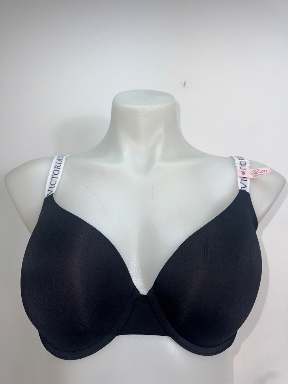 Victoria's Secret Black Bra with White Logo Straps sz 32DDD NWT